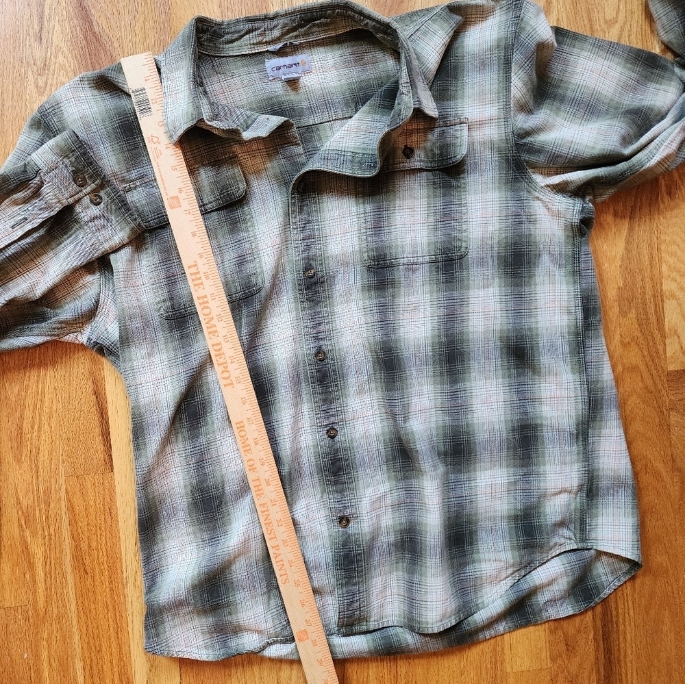 Carrhart Olive Plaid Heavyweight Flannel Size Xl Utility Work Wear Outdoors - Picture 10 of 11